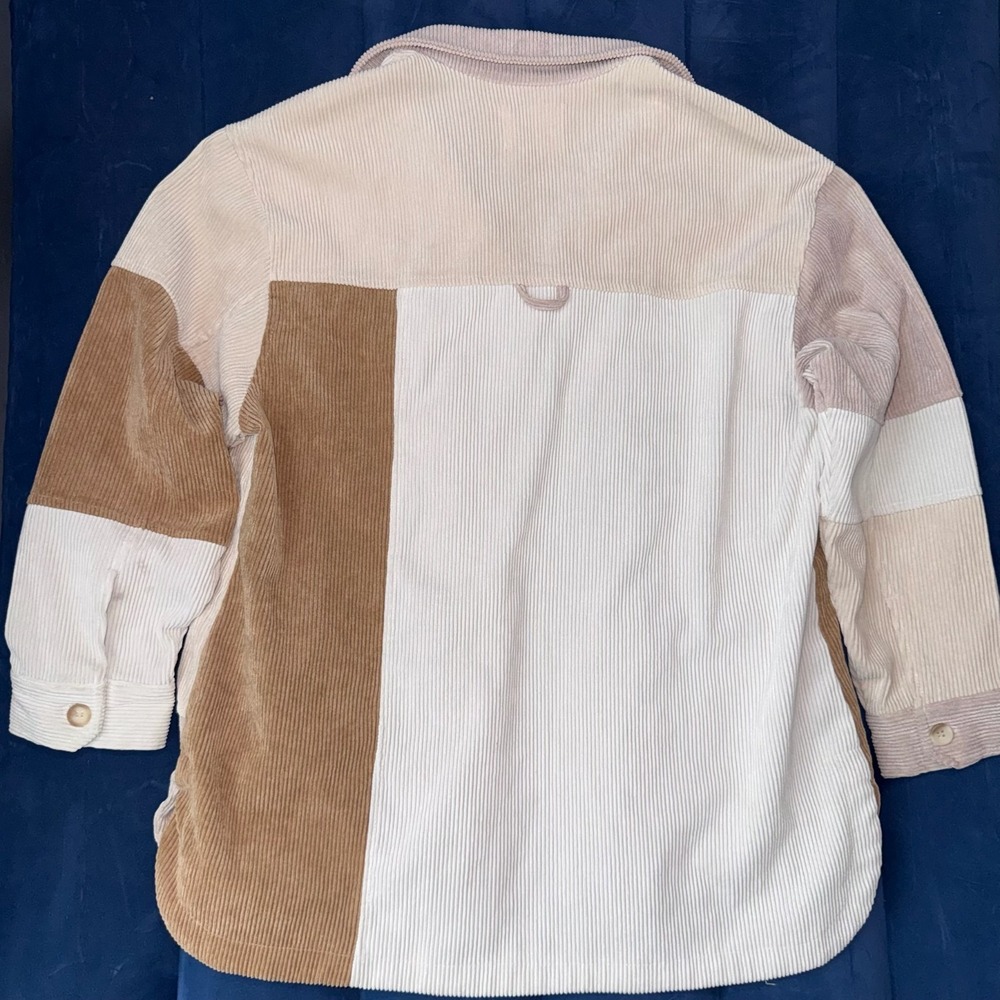 Womens Shirt Jacket Lg Pink Brown Beige Corduroy Patchwork Shacket Long Sleeve - Picture 2 of 10